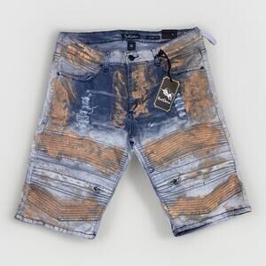 Bull Denim Men’s Distressed Shorts Size 36 Moto Zipper Paint Splatter NWT